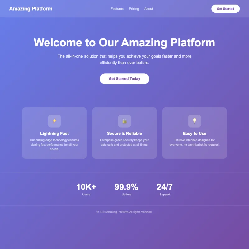 Generic AI-generated website with default styling