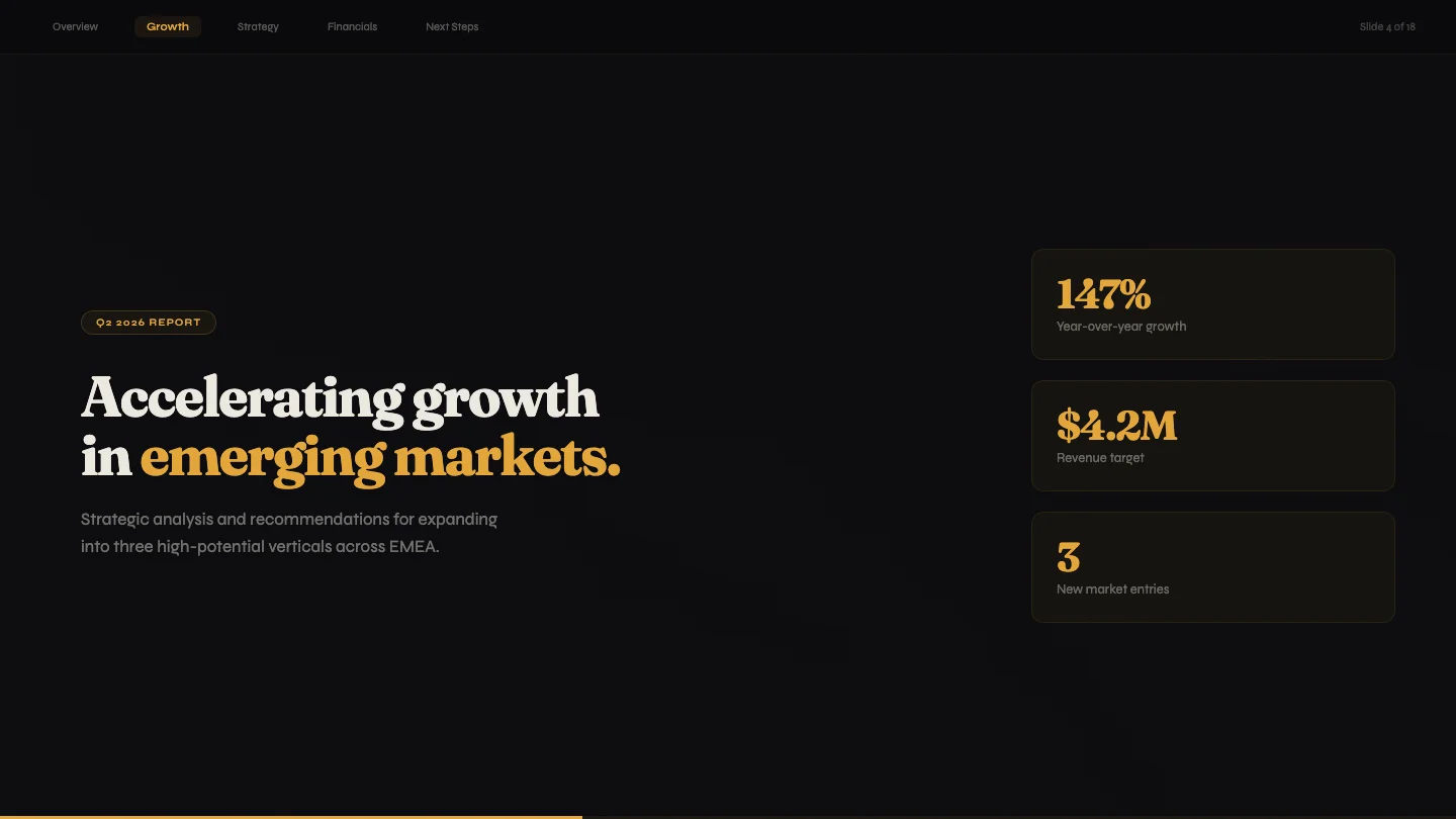 Professional presentation deck with sidebar navigation